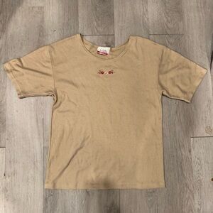 Cristin Steven’s Sport Women's Vintage Cotton T-shirt Tan w/Red Flowers Size Sm